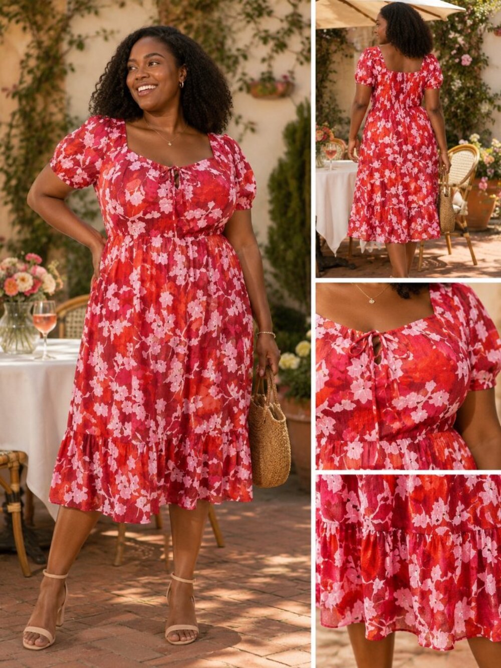 Torrid Cottagecore Boho babydoll Red Floral  Pockets Midi Dress Sz 1X